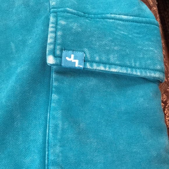 High rise distressed joggers. Blue-green. Teal color.loose fit - Picture 3 of 11